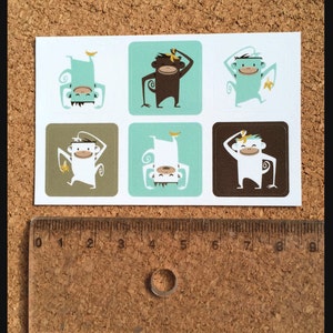 Monkey stickers, 1 sheet with 6 different happy monkeystickers image 2