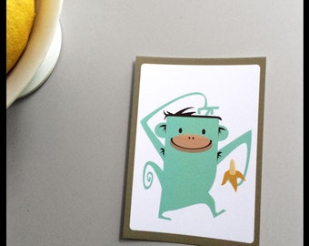 Monkey card, Colourfull image of monkey holding a banana