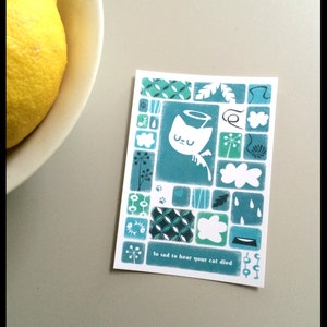 Condoleance kaart kat - Retro kaart in blauw