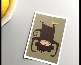 Monkey card, Colourfull image of monkey holding a banana
