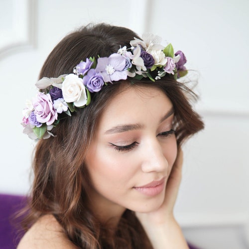 Lilac Flower Crown Purple Flower Crown Wedding Floral Crown Etsy