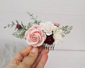 burgundy wedding hair pieces