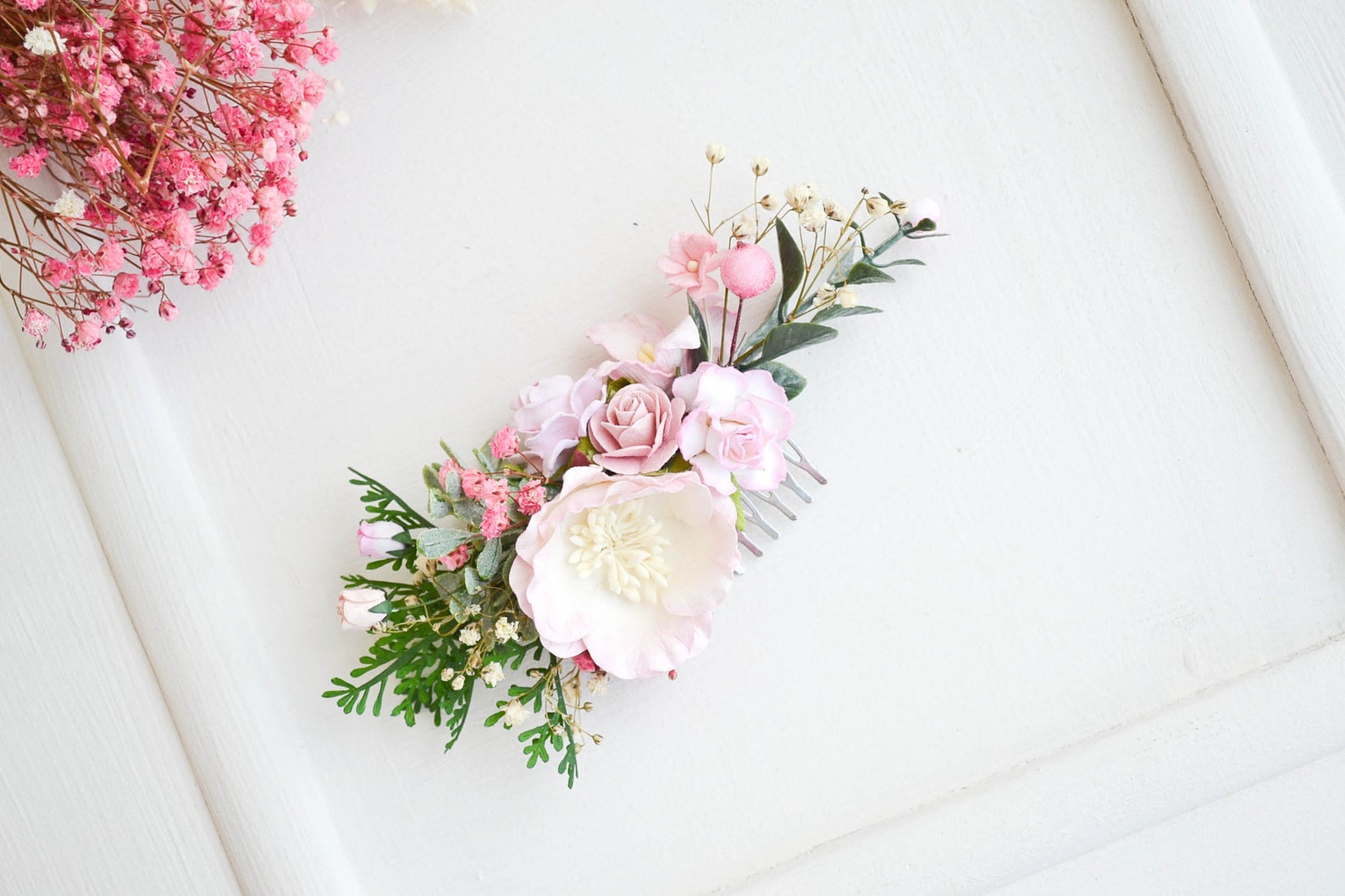 Pink hair comb Floral hair comb Wedding headpiece Bridal Etsy