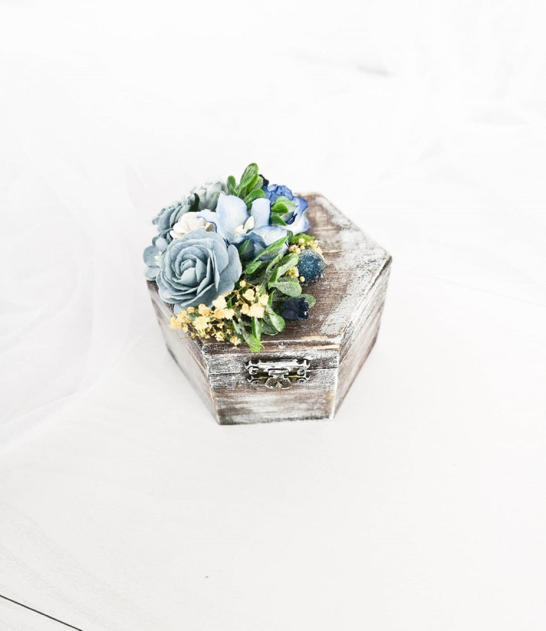 Rustic ring bearer Blue Wedding ring box Engagement ring box Wooden ring box Wedding Wedding ring holder Rustic ring box Proposal box