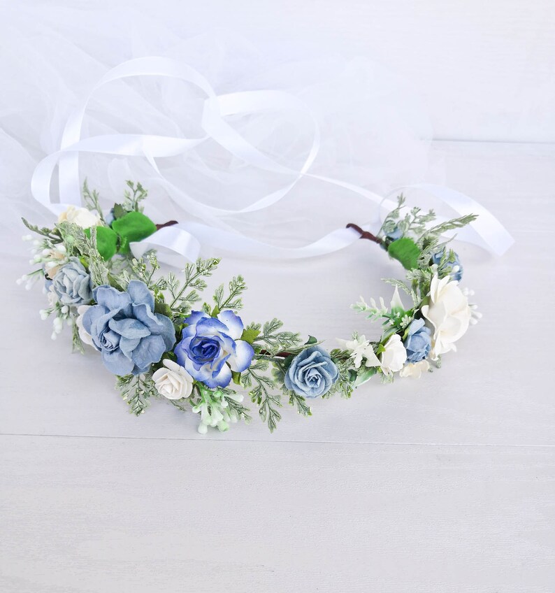 Blue flower headpiece Baby shower ideas Blue flower crown Etsy