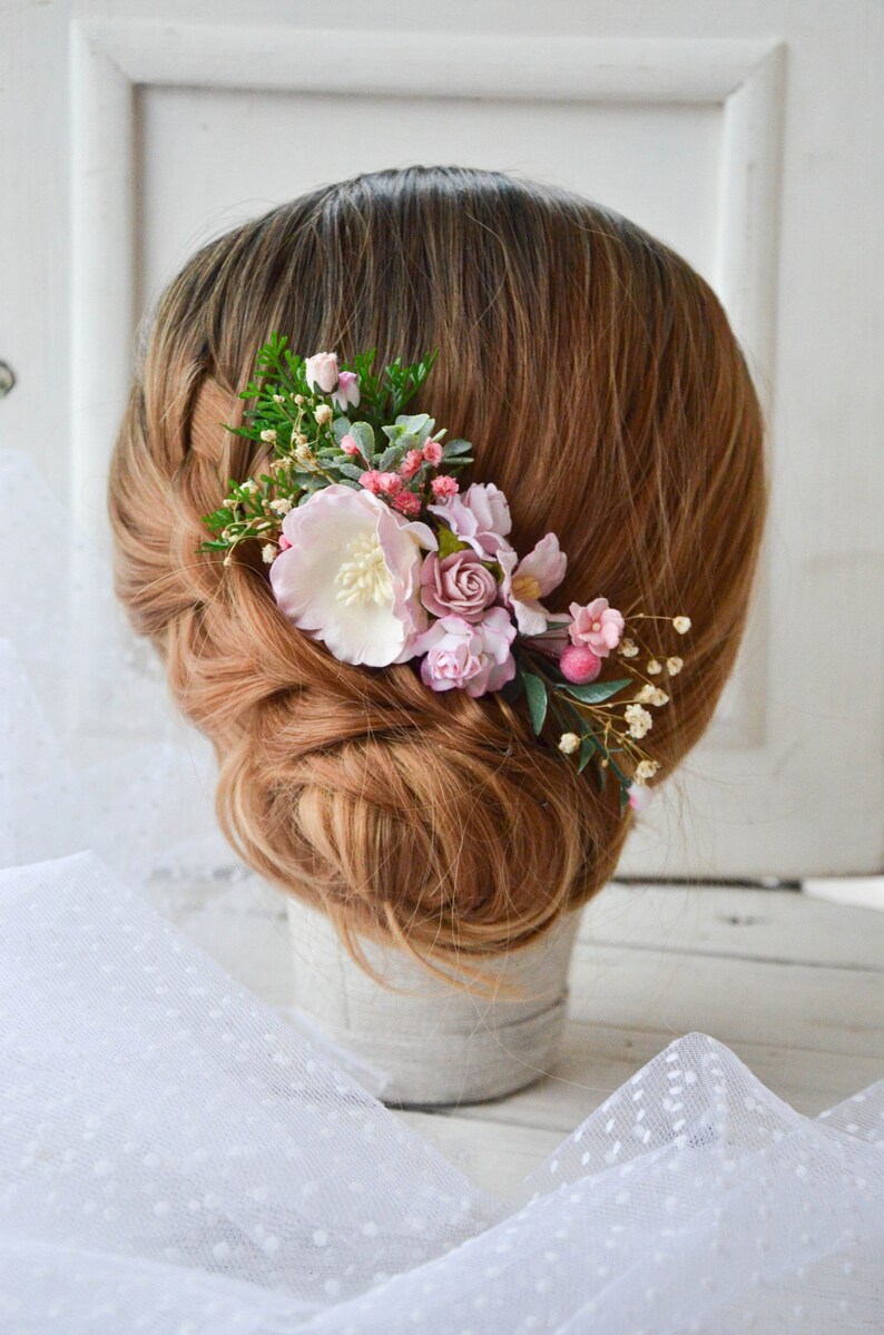 Pink hair comb Floral hair comb Wedding headpiece Bridal Etsy