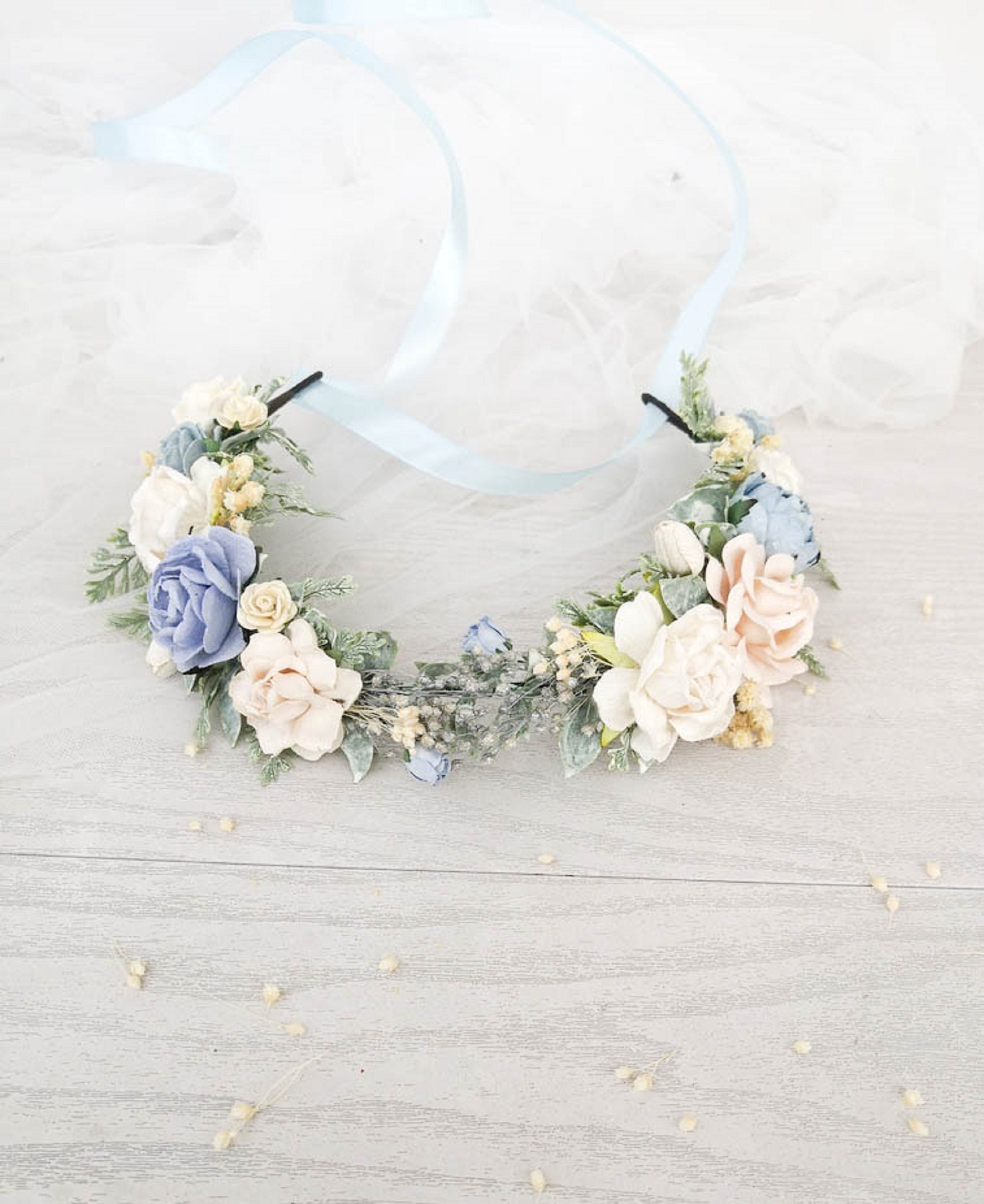 Dusty blue baby flower crown Child headband Dusty Blue Rose Etsy