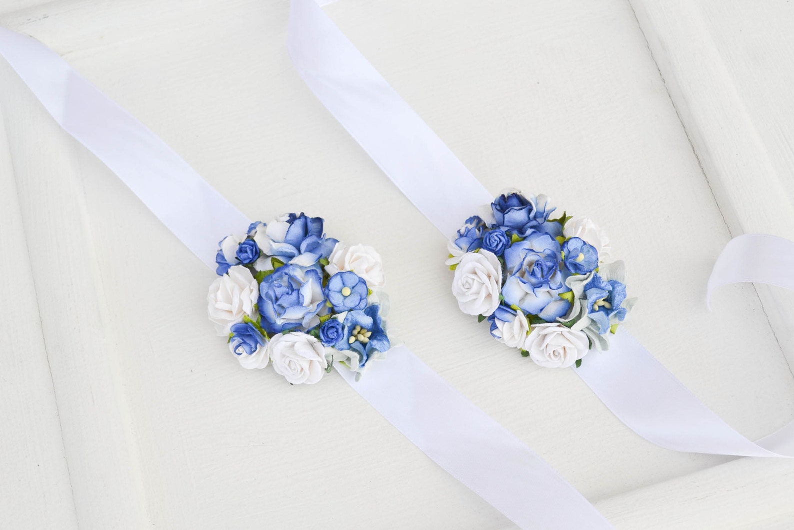 Blue Flower Wrist Corsage Blue Bridesmaid Corsage Wedding | Etsy