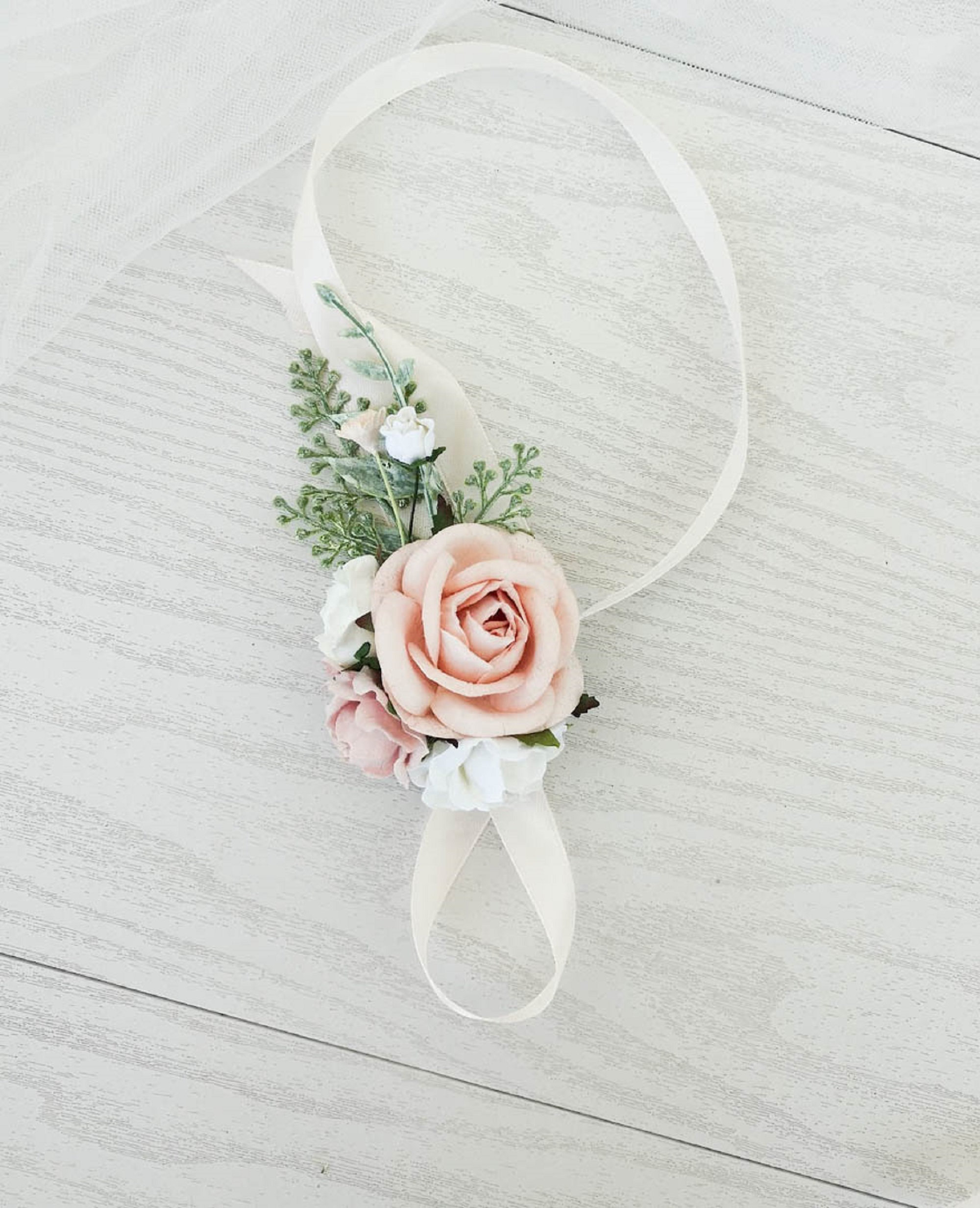 Pale pink wrist corsage blush bridesmaids corsage flower | Etsy