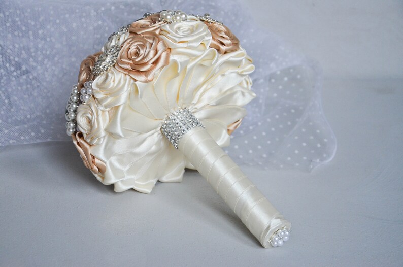 Fabric bouquet Wedding bouquet Champagne silver wedding brooch bouquet Brown Ivory brooch bouquet Bridal bouquet Bridesmaids bouquets