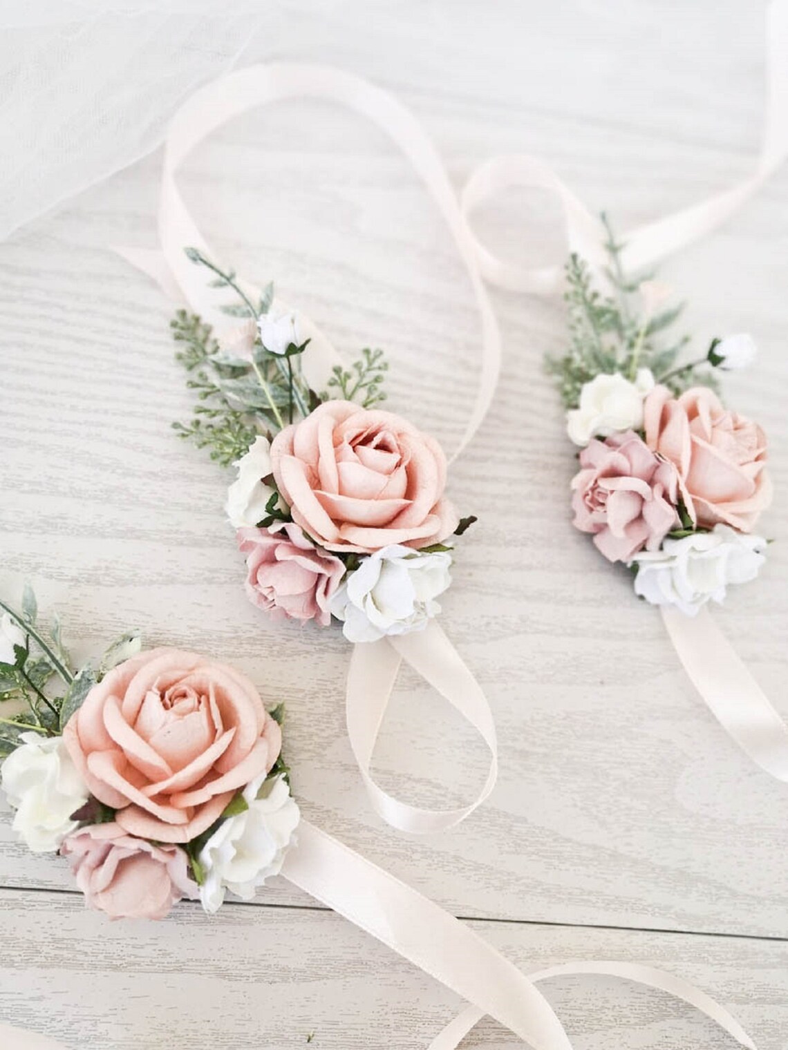 Pale pink wrist corsage blush bridesmaids corsage flower | Etsy