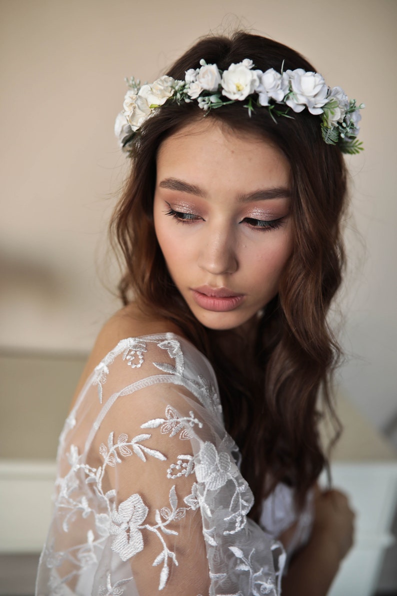 Wedding flower crown White flower crown Flower crown for Etsy
