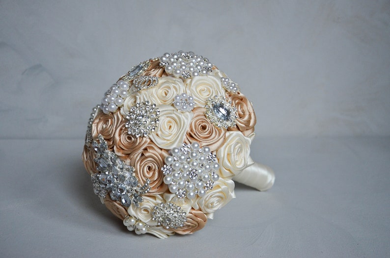 Fabric bouquet Wedding bouquet Champagne silver wedding brooch bouquet Brown Ivory brooch bouquet Bridal bouquet Bridesmaids bouquets
