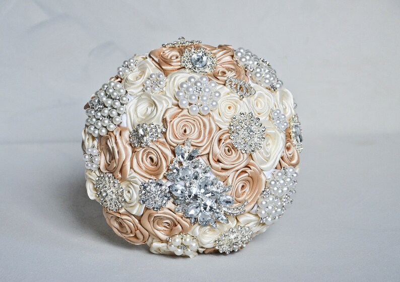 Fabric bouquet Wedding bouquet Champagne silver wedding brooch bouquet Brown Ivory brooch bouquet Bridal bouquet Bridesmaids bouquets