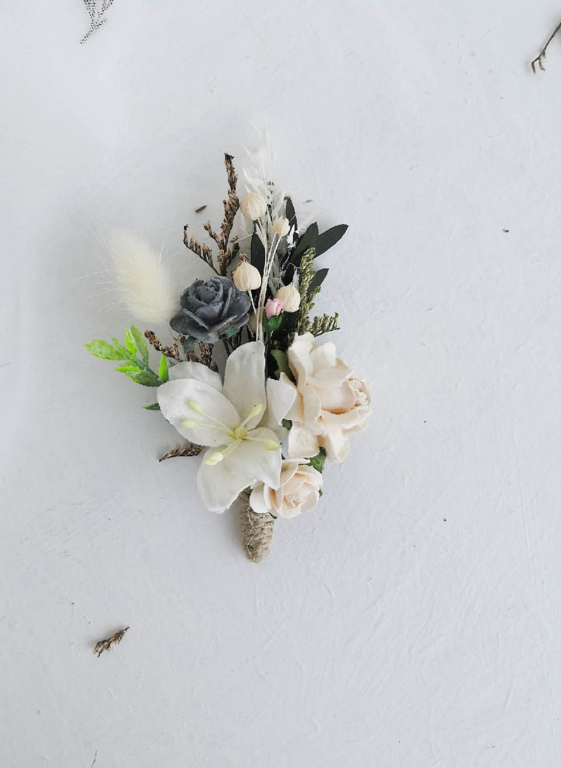Boutonniere for men Rustic Wedding Boutonniere Ivory Grey Etsy