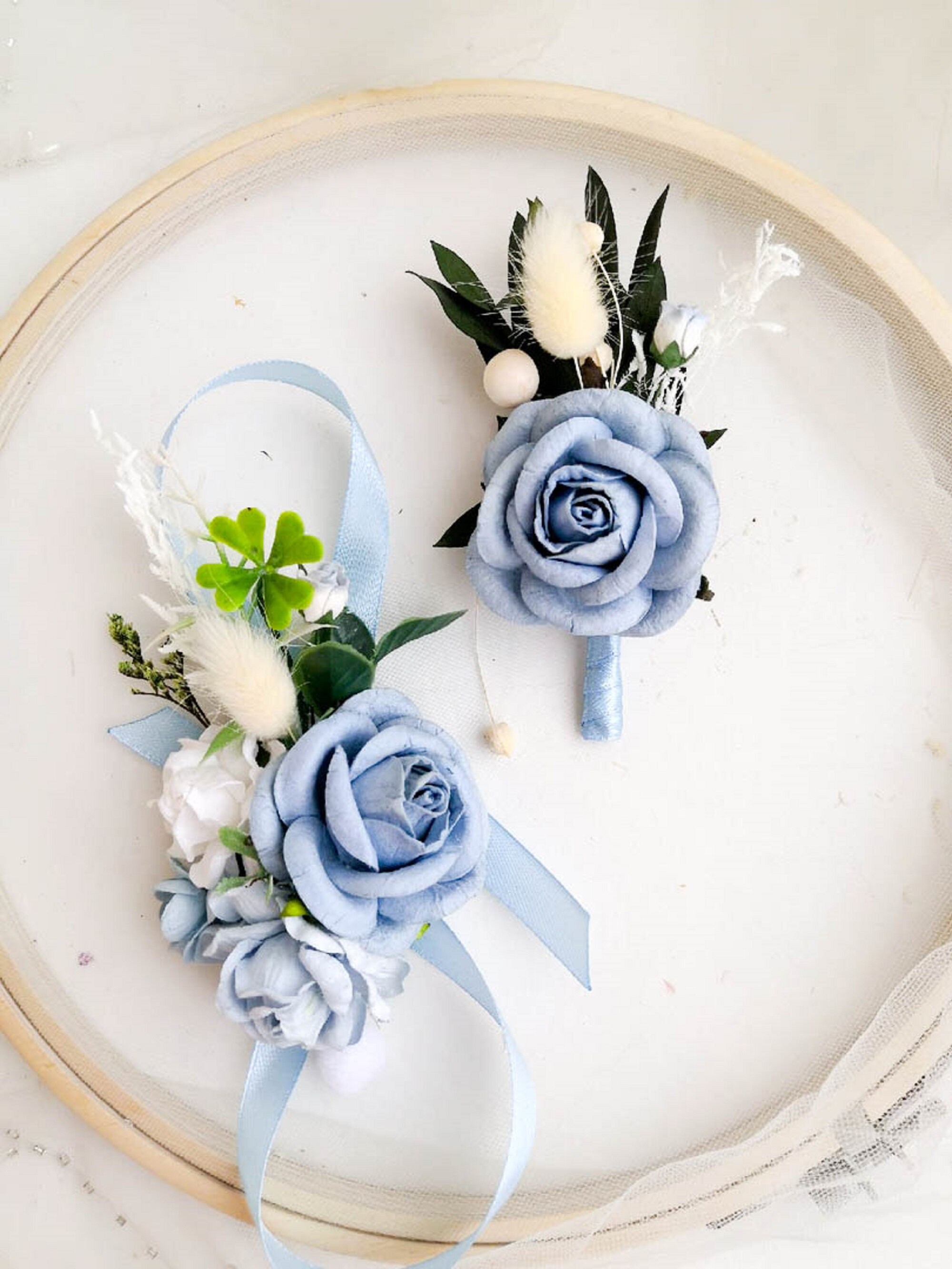 Paper Flower Corsage Blue Bridesmaids Corsages Wedding Etsy