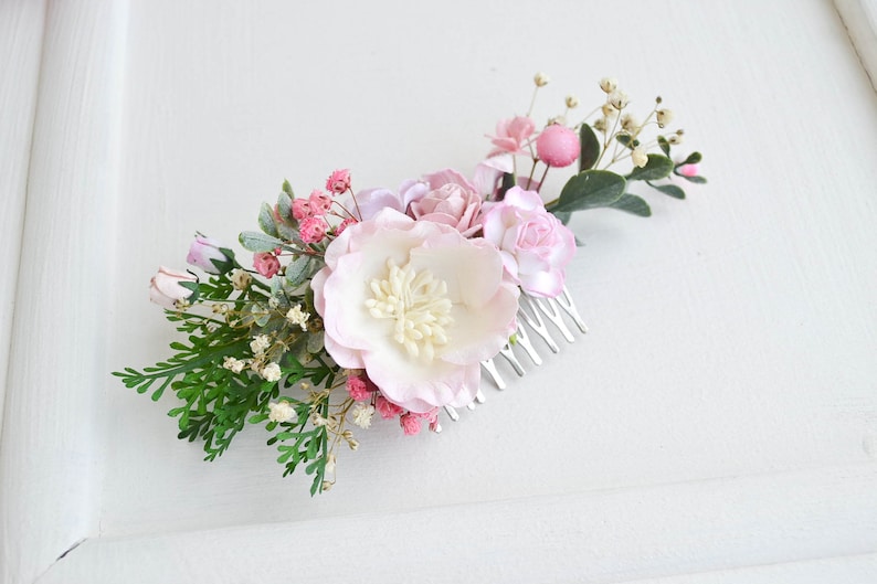 Pink hair comb Floral hair comb Wedding headpiece Bridal Etsy