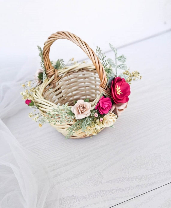 Flower Girl Basket Decorated Basket Rustic Flower Girl | Etsy