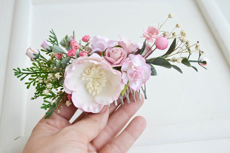 Pink hair comb Floral hair comb Wedding headpiece Bridal Etsy
