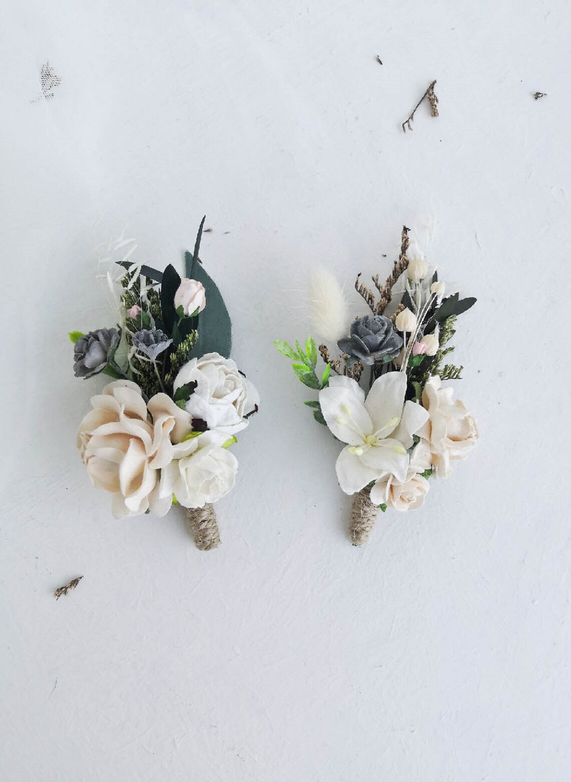 Boutonniere for men Rustic Wedding Boutonniere Ivory Grey Etsy