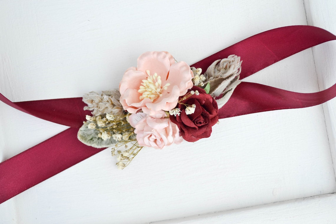 Burgundy corsage Wrist corsage Prom corsage Bridesmaid corsage Etsy