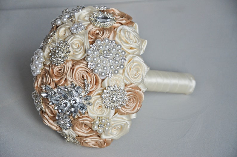 Fabric bouquet Wedding bouquet Champagne silver wedding brooch bouquet Brown Ivory brooch bouquet Bridal bouquet Bridesmaids bouquets