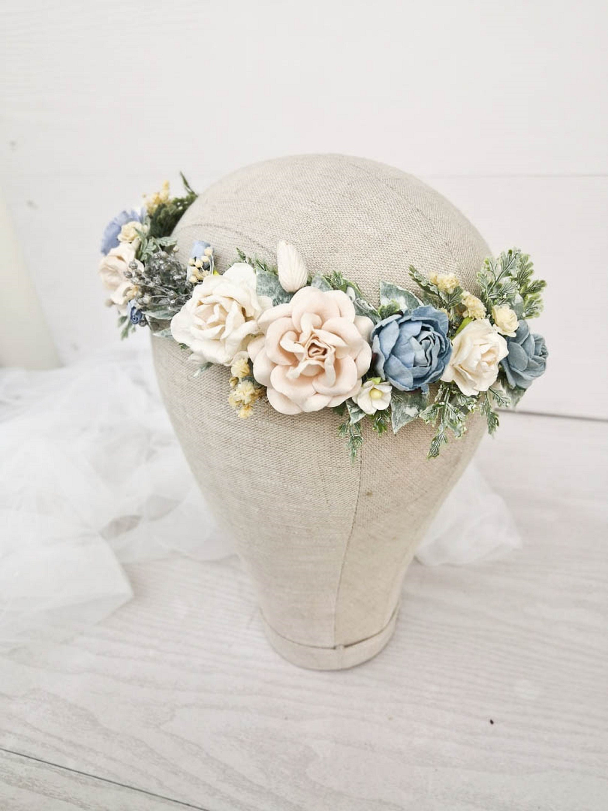 Dusty blue baby flower crown Child headband Dusty Blue Rose Etsy