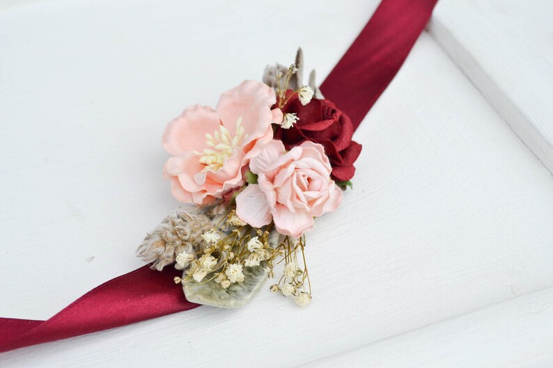 Burgundy corsage Wrist corsage Prom corsage Bridesmaid corsage Etsy