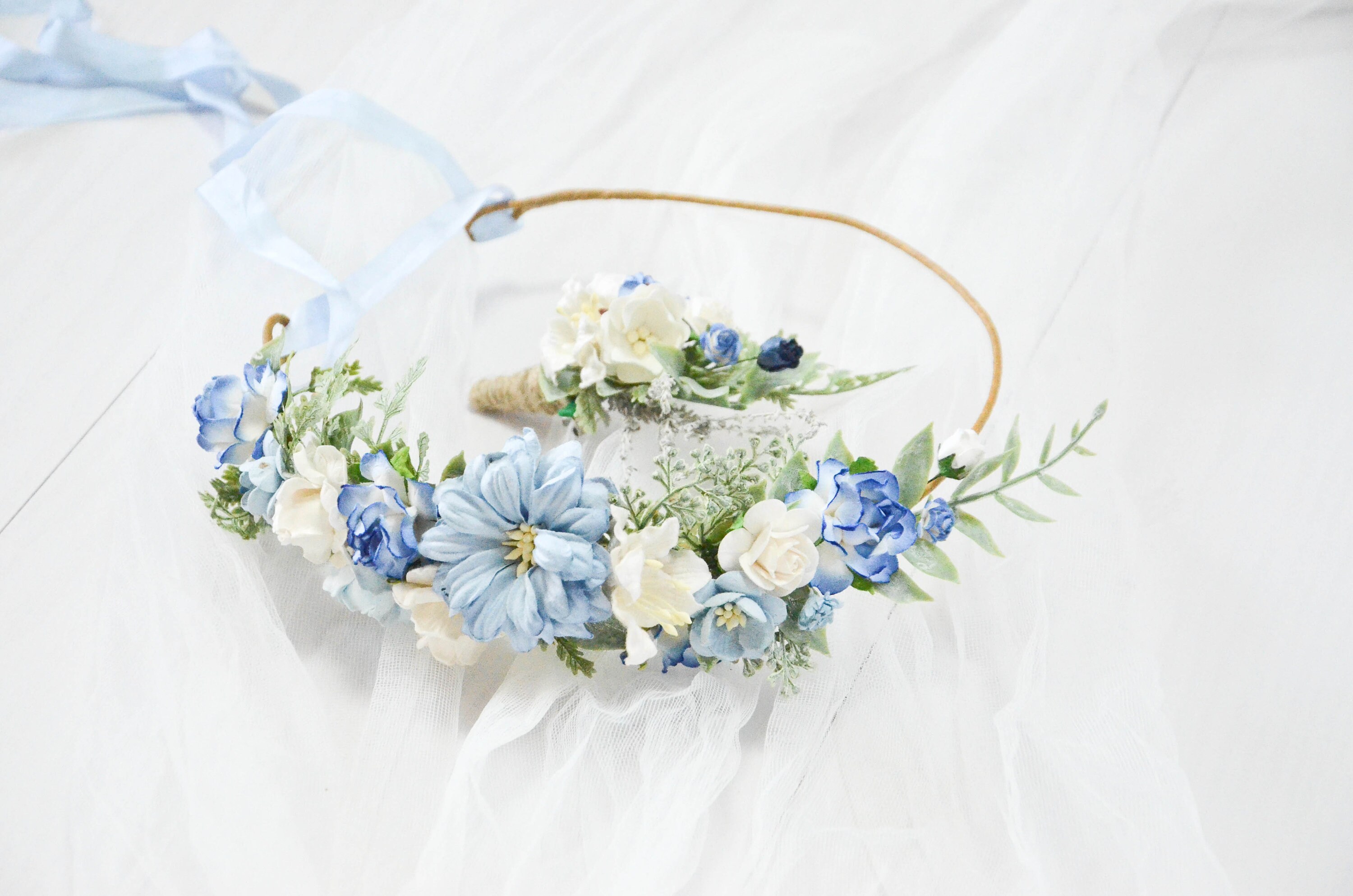 Blue flower crown Wedding flower crown Blue floral crown Etsy