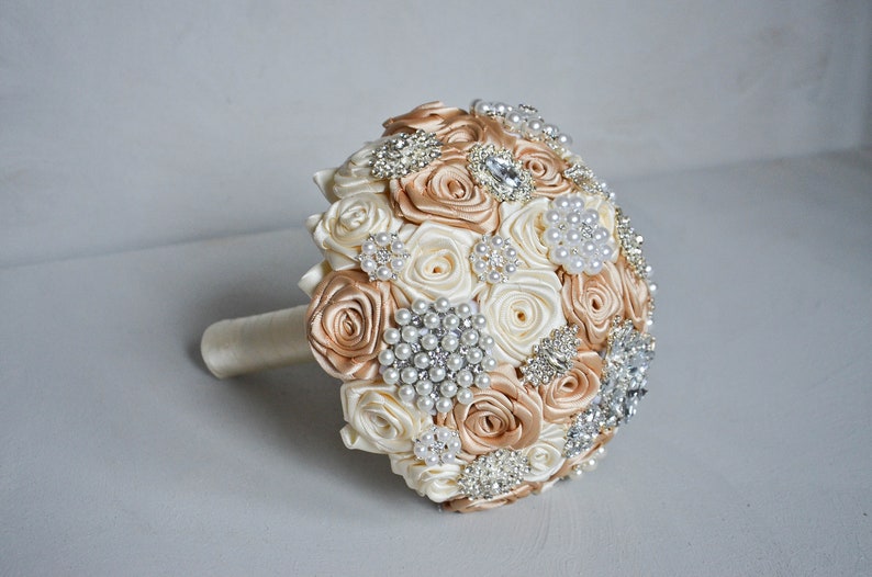 Fabric bouquet Wedding bouquet Champagne silver wedding brooch bouquet Brown Ivory brooch bouquet Bridal bouquet Bridesmaids bouquets