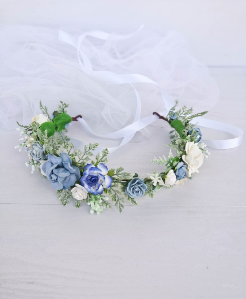 Blue flower headpiece Baby shower ideas Blue flower crown Etsy