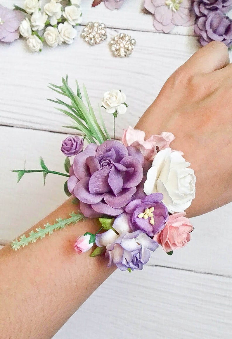 Purple Flower wrist corsage wedding corsage bridesmaides Etsy