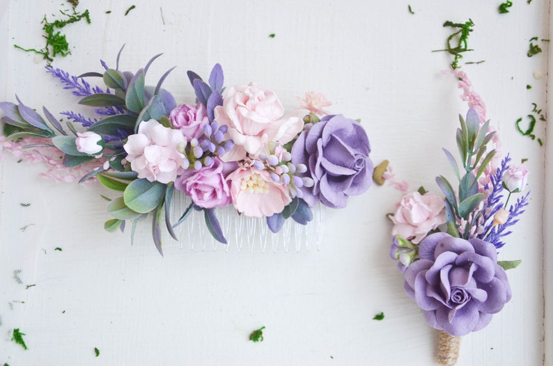Lavender hair comb Floral hair comb Purple hair comb Wedding Etsy