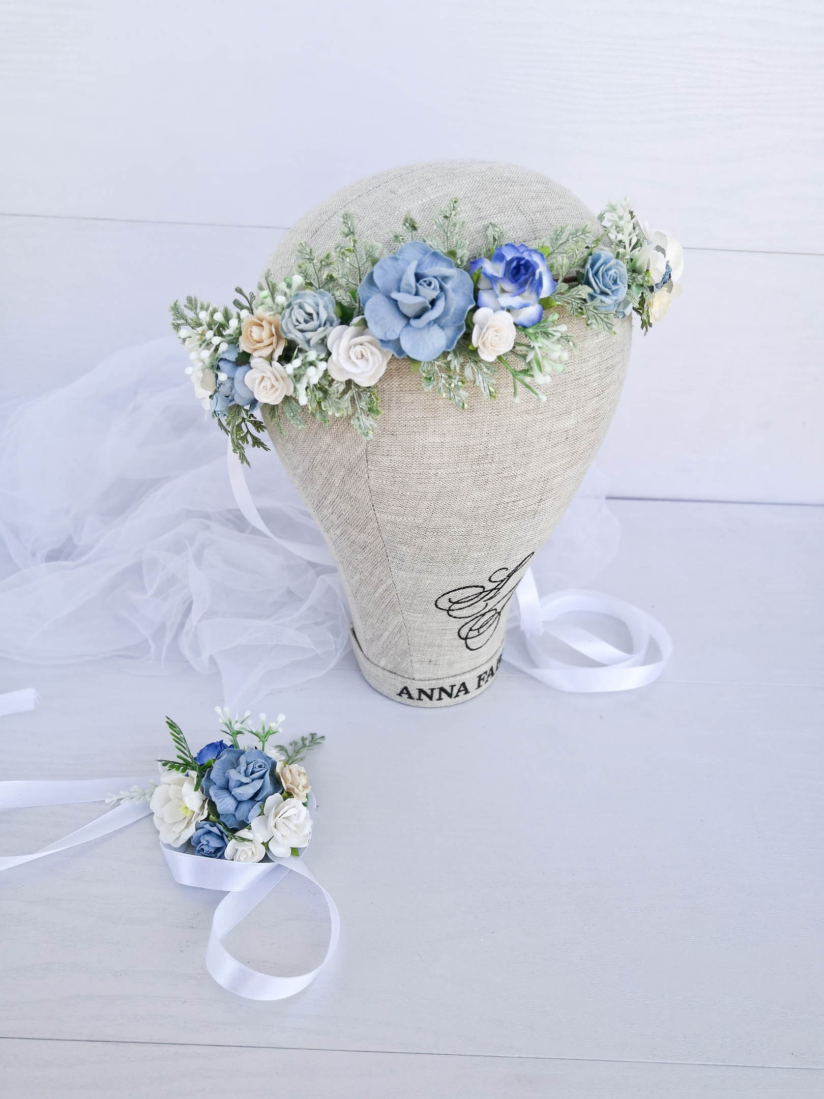Blue flower headpiece Baby shower ideas Blue flower crown Etsy