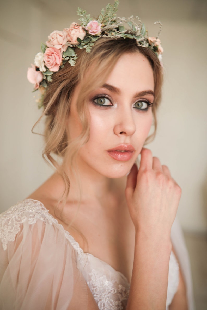 Blush flower crown Wedding flower crown Blush floral crown Etsy