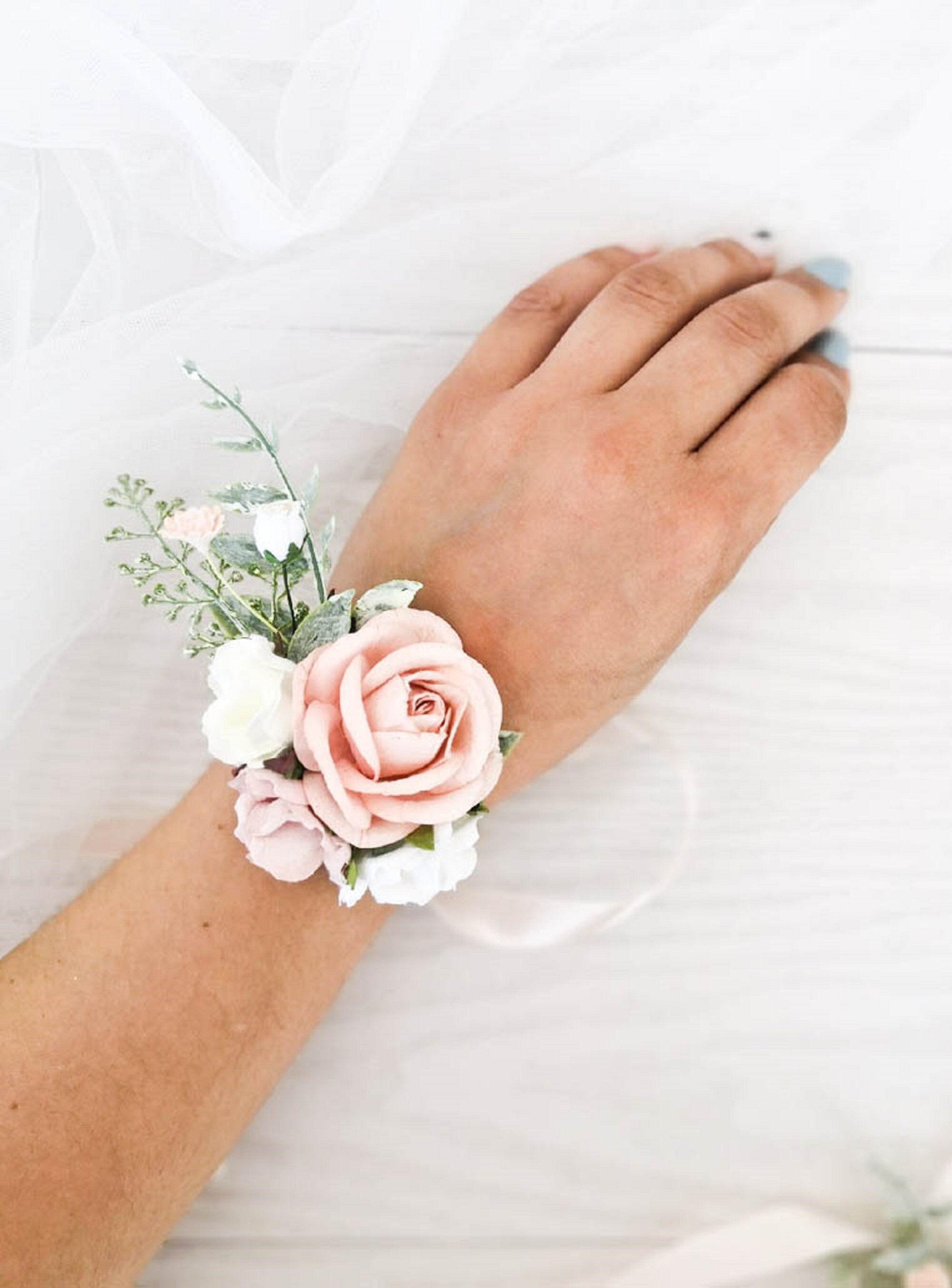 Pale pink wrist corsage blush bridesmaids corsage flower Etsy
