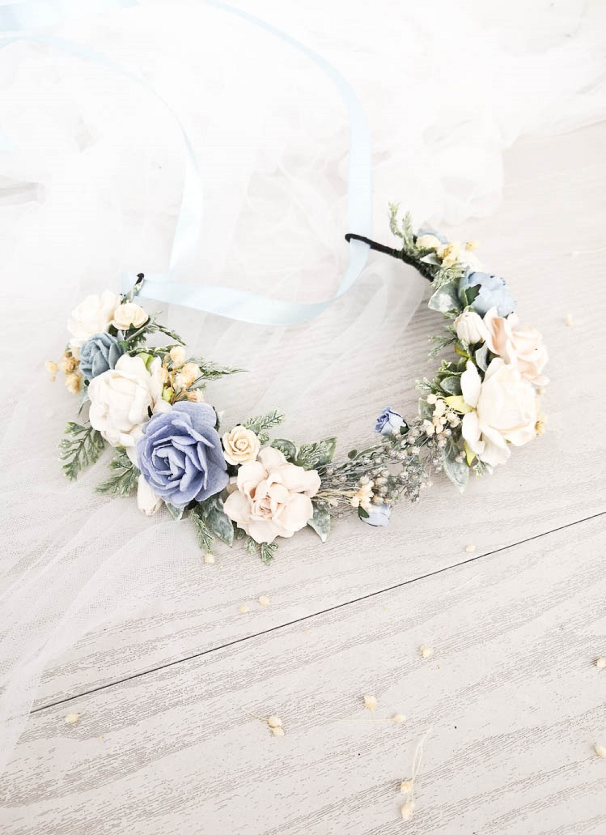 Dusty blue baby flower crown Child headband Dusty Blue Rose Etsy