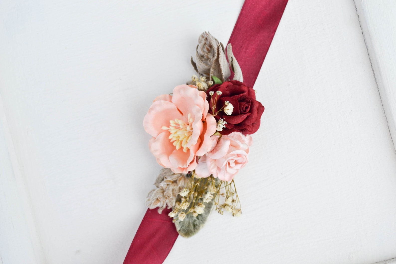 Burgundy corsage Wrist corsage Prom corsage Bridesmaid corsage Etsy