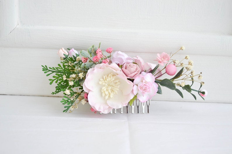 Pink hair comb Floral hair comb Wedding headpiece Bridal Etsy