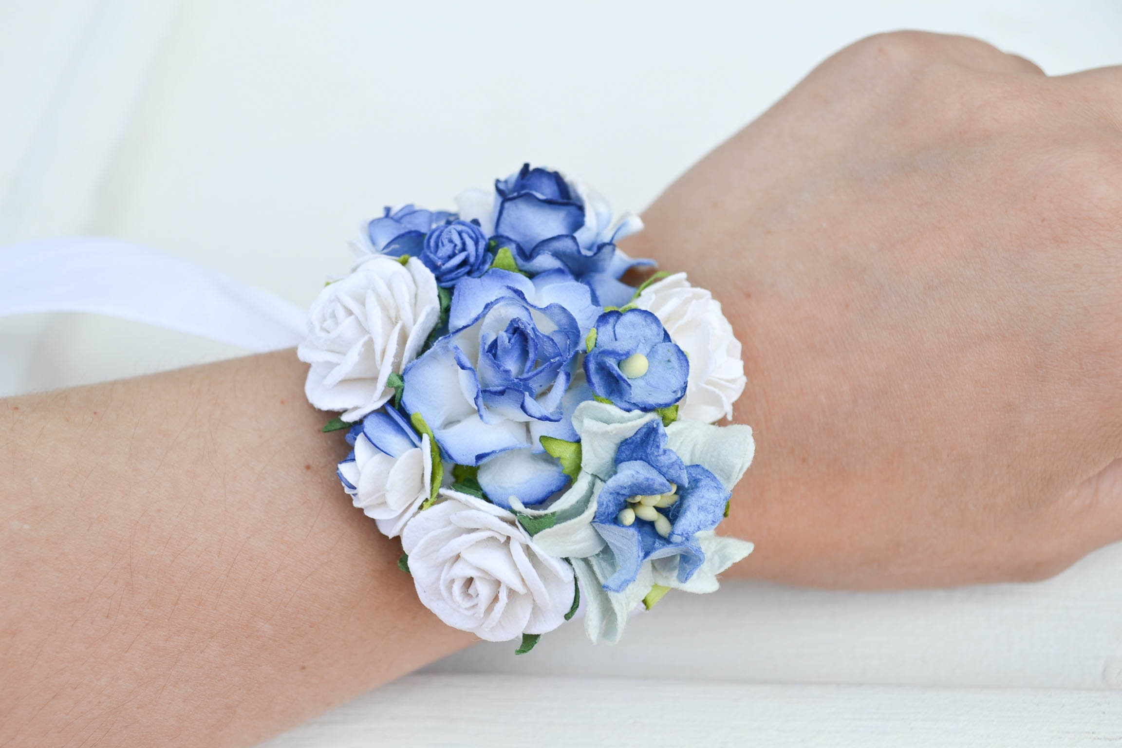 Blue Flower Wrist Corsage Blue Bridesmaid Corsage Wedding | Etsy