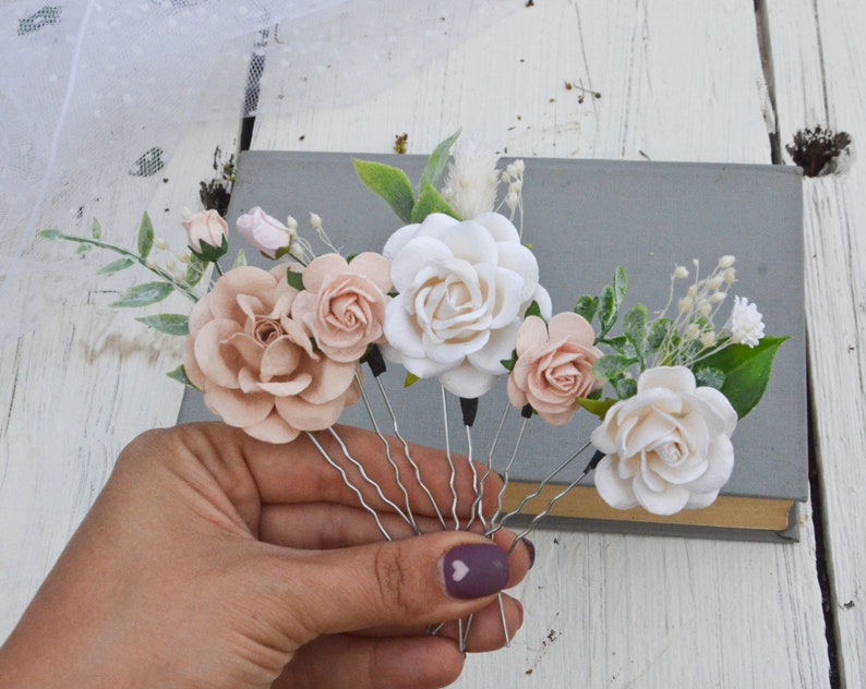 Blush and White Hair Pins Wedding Flower Hair Pins Bridal Etsy