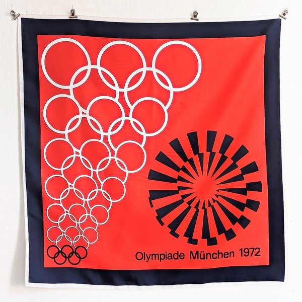 Foulard vintage des Jeux olympiques de Munich 1972 en rouge, blanc et noir