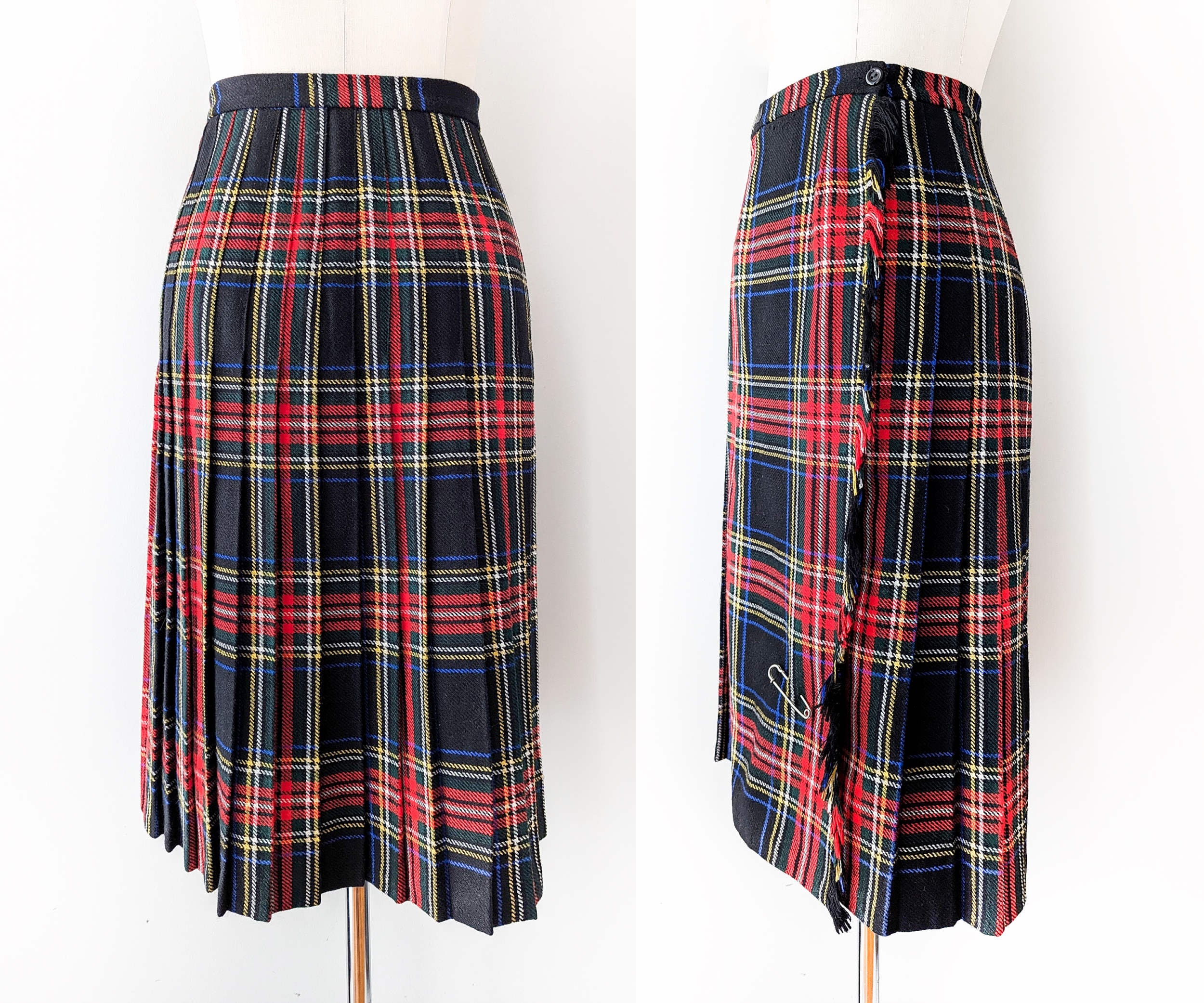 Black Stewart Vintage Tartan Skirt Checked Skirt By Miss Lynn Size XS 