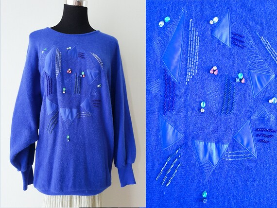 Blue 1980s Louis Féraud Jumper Sweater Batwing Arms Feraud S/M - Etsy
