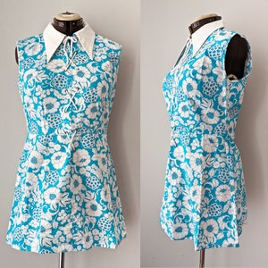 XL Vintage summer dress, floral cotton dress with pointed collar. Size XL