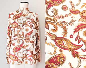 Vintage thin faux silk paisley floral sweater, 1970s, size M / L