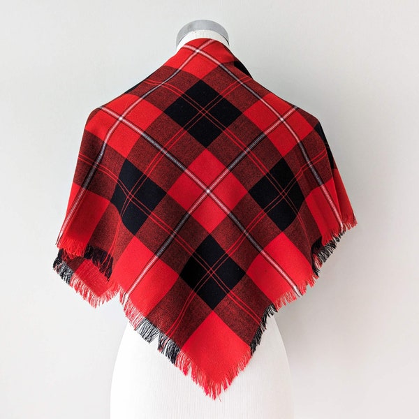 Écharpe à carreaux vintage rouge, foulard plaid, Fichu en laine tissée