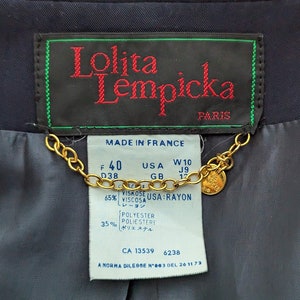 Unique Vintage Lolita Lempicka blazer in dark blue with gold patches and buttons. Size S image 7