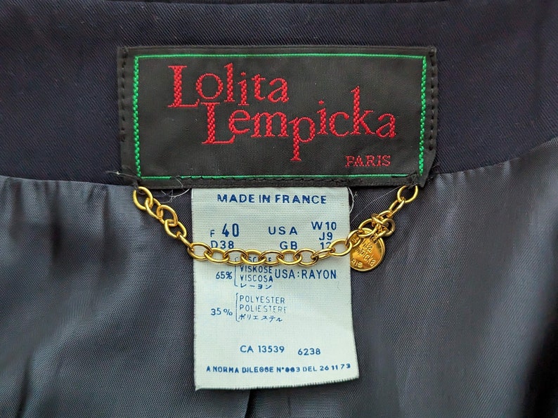 Unique Vintage Lolita Lempicka blazer in dark blue with gold patches and buttons. Size S image 7