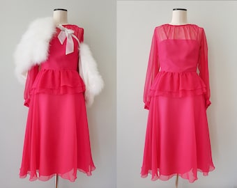 Pink prom dress vintage 1970s chiffon dress S